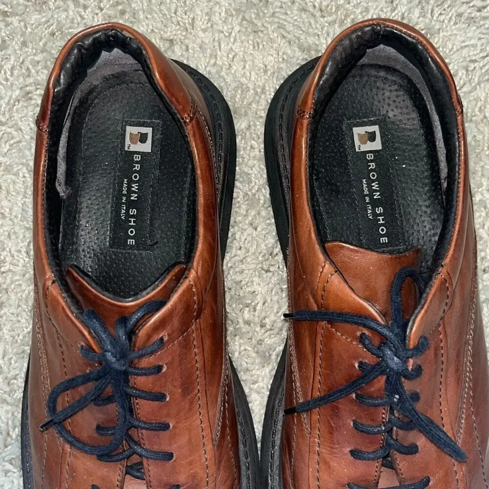 Brown Shoe Co Mens Shoes ITALY Made Genuine Leather Brown Lace Up Mens 12